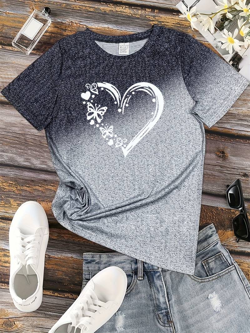 Levoire | T-Shirt Avec Impression De Cœur De Papillon Et Col Rond