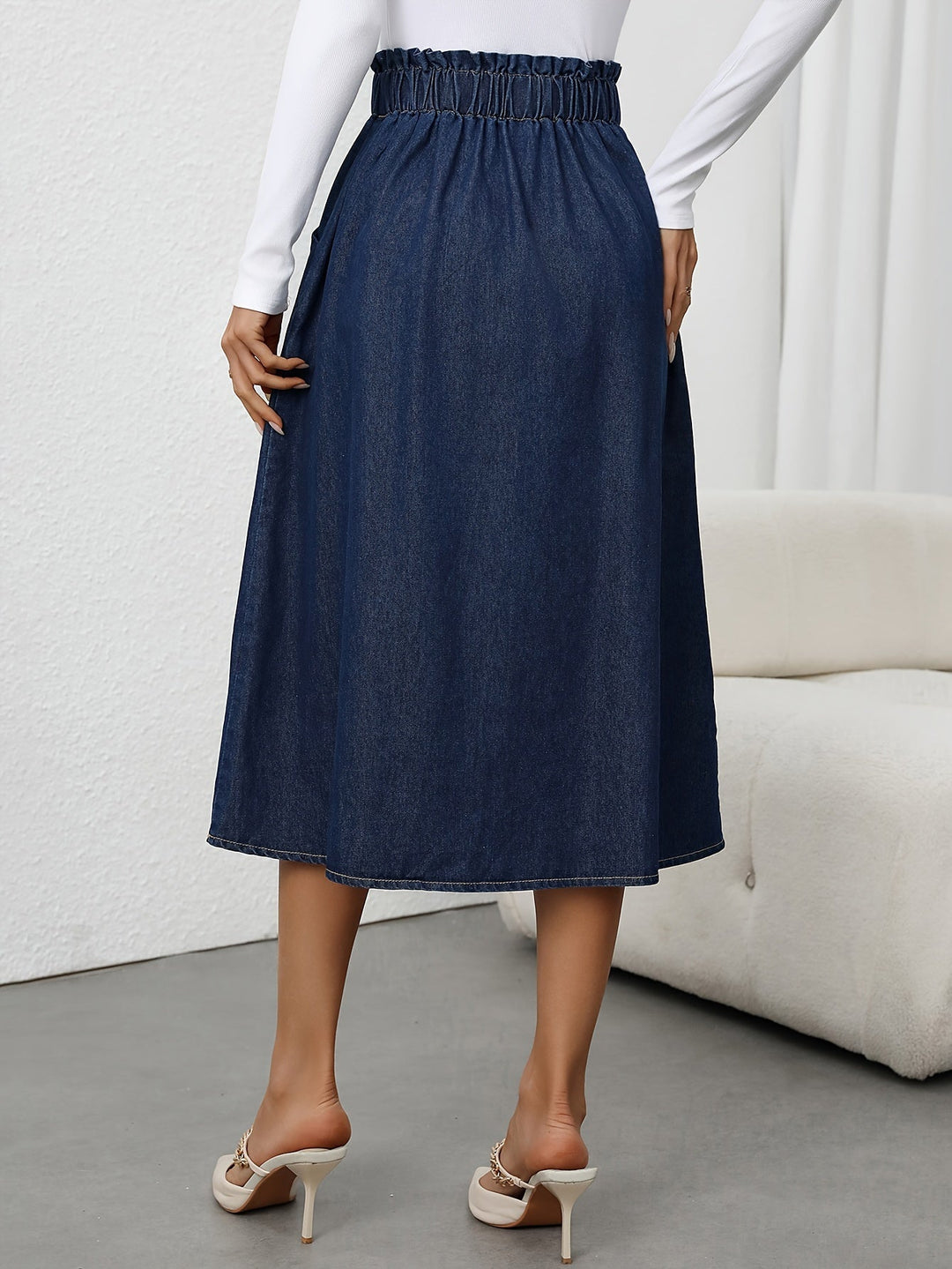 Levoire | Jupe Midi En Denim À Taille Haute Avec Fermeture À Boutons