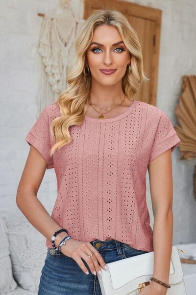 Levoire | Lochkuvio Col Rond T-Shirt À Manches Courtes Retournées Rose foncé
