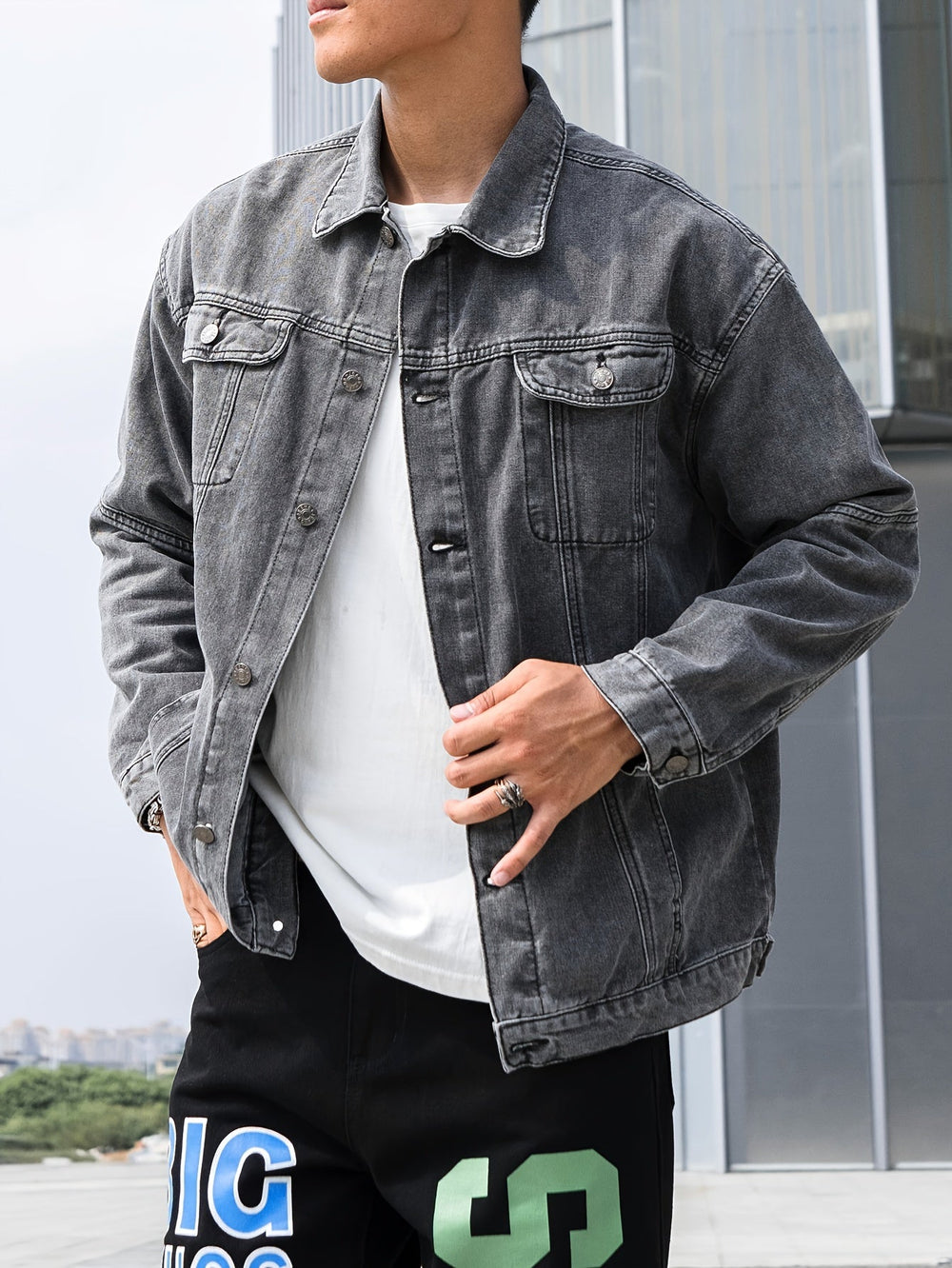 Levoire | Rennon Public Cut Jean Jacket Avec Revers Et Boutons