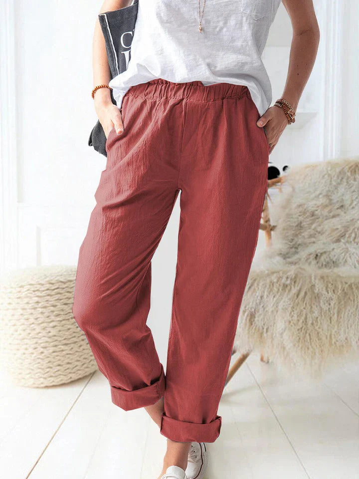 Levoire | Pantalon En Lin Avec Élastique - Confortable & Élégant Rot