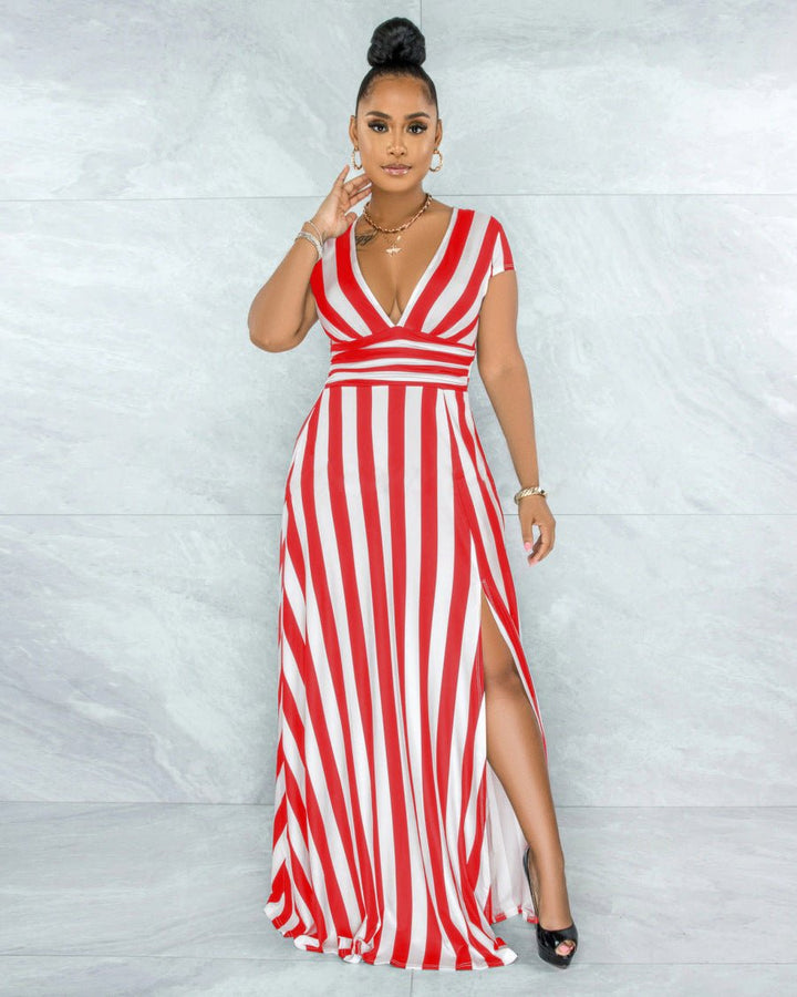 Levoire | Robe Dame Longue Luxueuse Avec Rayures