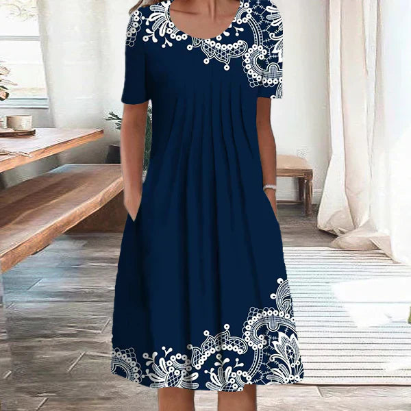 Levoire | Robe midi de plage avec poches et imprimé vintage Bleu