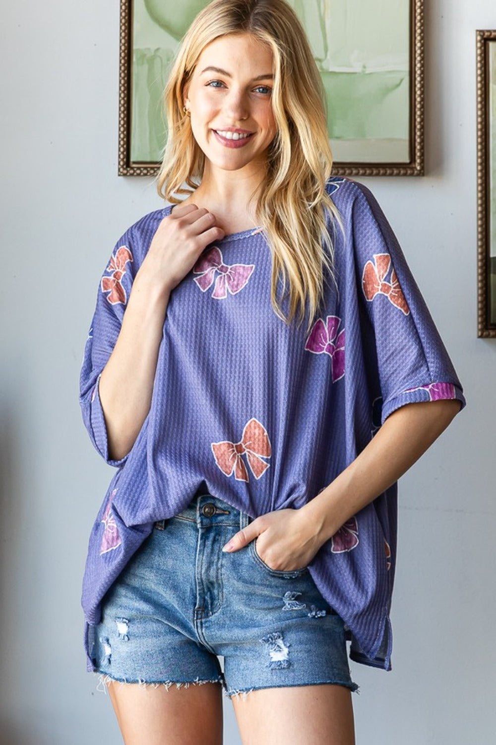 Levoire | HOPELY Bue-Print Waffle Fente sur le côté T-shirt Violet