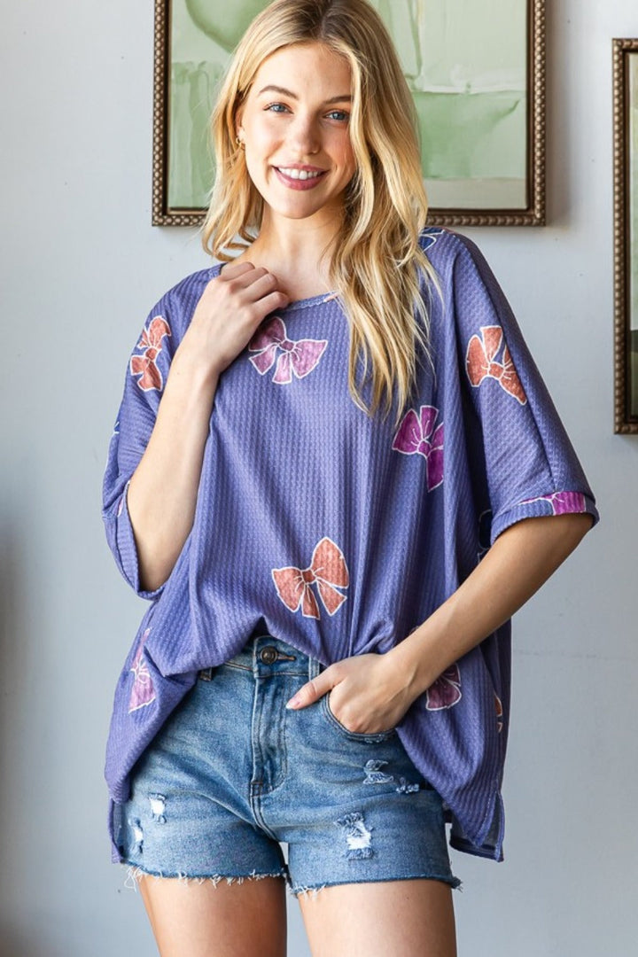Levoire | HOPELY Bue-Print Waffle Fente sur le côté T-shirt Violet