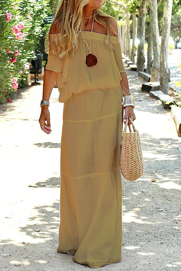 Levoire | Off Shoulder Robe Maxi Décontractée De Plage Khaki