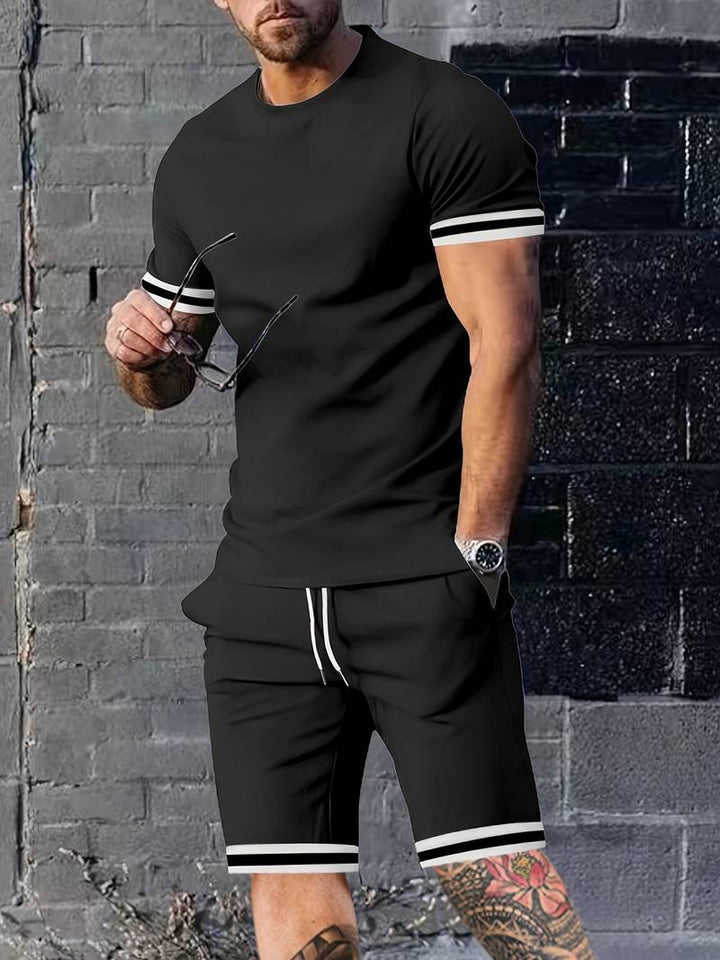 Levoire | T-Shirt Rayé Respirant Et Shorts Décontractés Noir