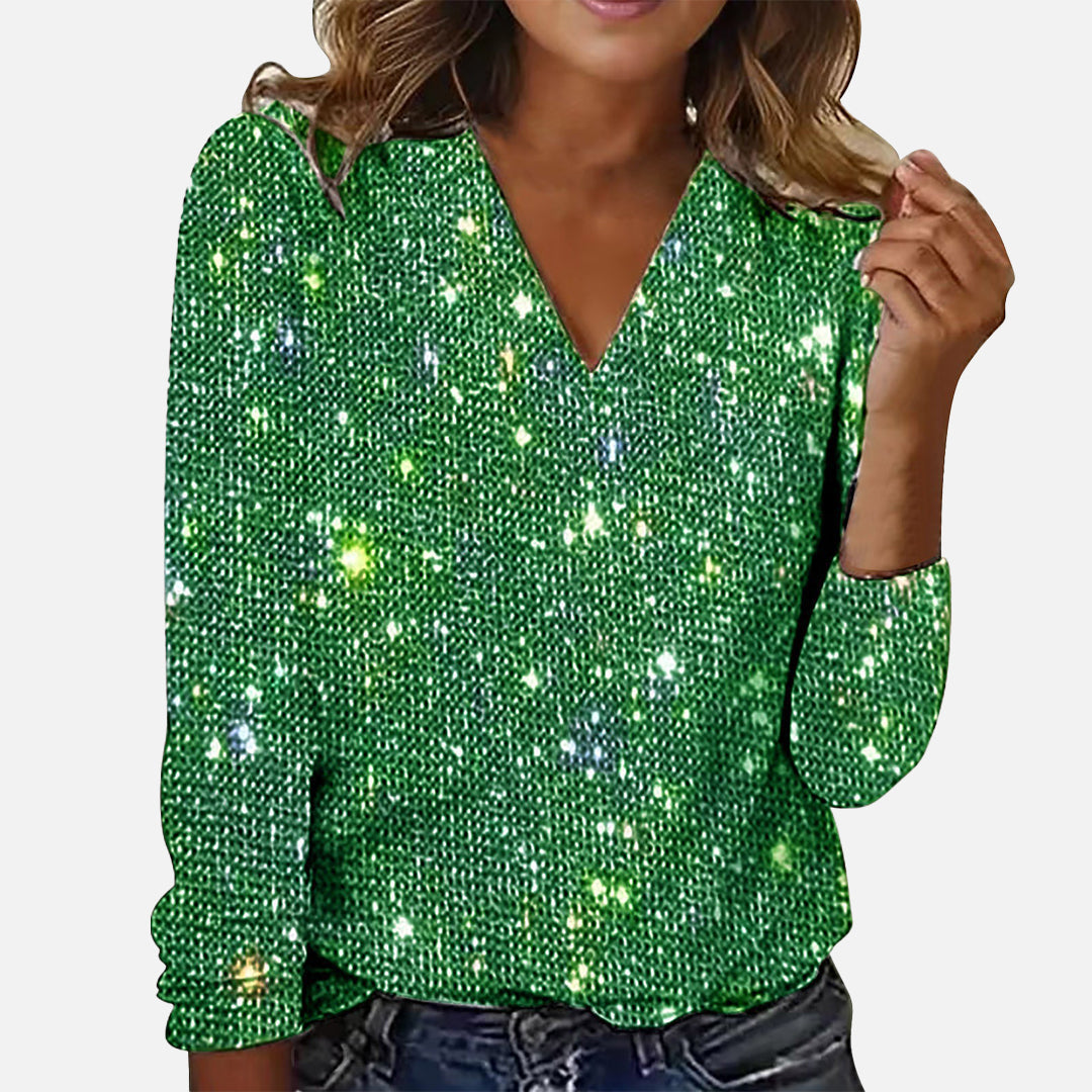 Levoire | Blouse Avec Décolleté En V Et Diamants Vert