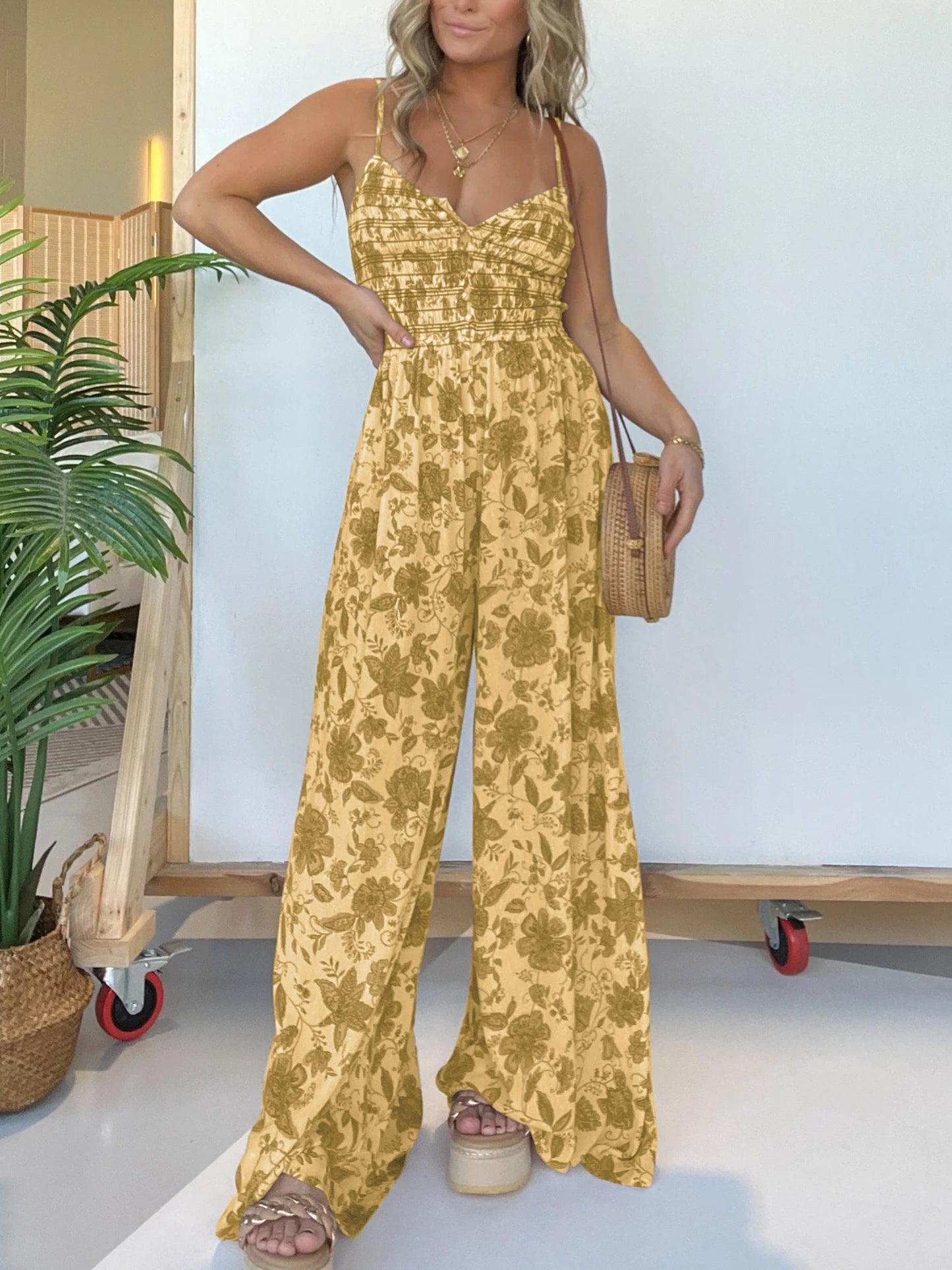 Levoire | Nouvelle Combinaison Fleurie Avec Pantalons Amples Jaune