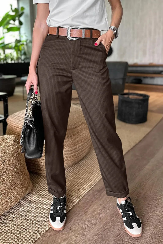 Levoire | Pantalon De Costume Élégant À Rayures Marron foncé