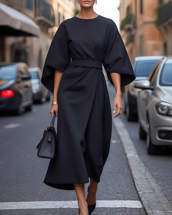 Levoire | Robe Midi Ajustée Avec Ceinture Bleu marine