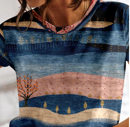 Levoire | T-Shirt D'Été À Carreaux Pour Femmes À Col Rond Multicolore 4