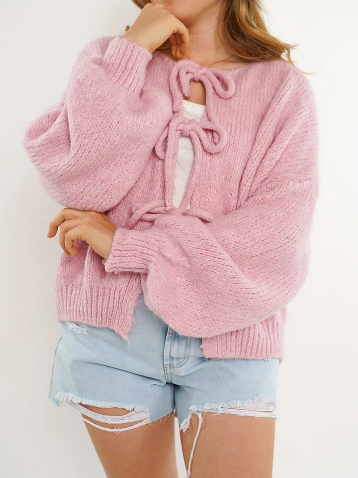 Levoire | Pull En Maille Stylé Ouvert Avec Design À Nouer Et Manches Longues Hellaroosa