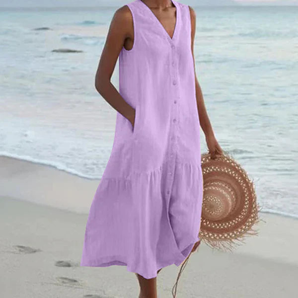 Levoire | Robe Sans Manches À Bouton Avec Décolleté En V Robe De Plage Violet