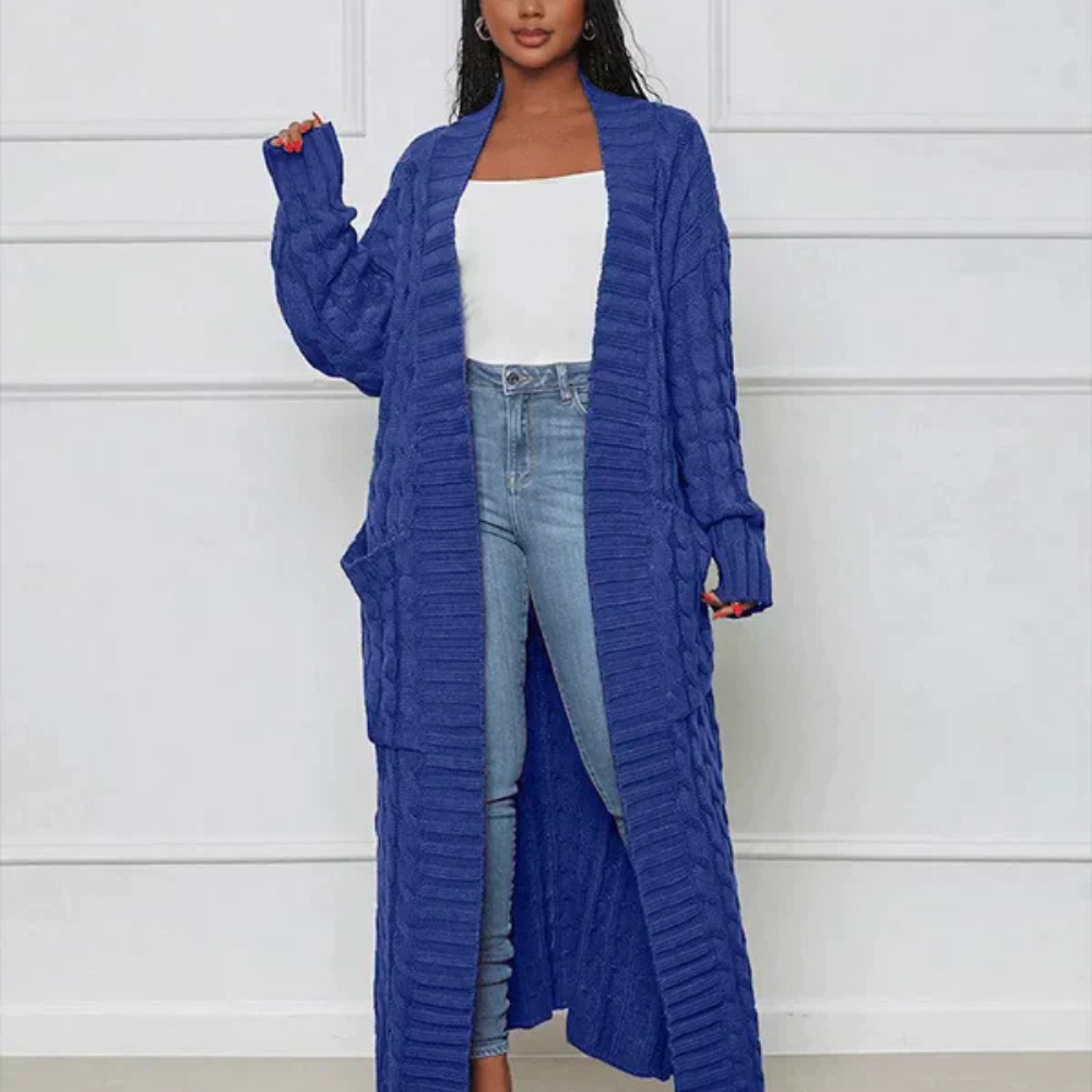 Levoire | Veste En Tricot Plus Longue Pour Femmes Bleu