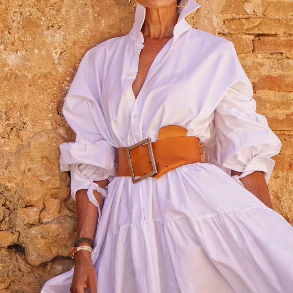 Levoire | Robe Chemise Élégante Avec Ceinture À La Taille Blanc