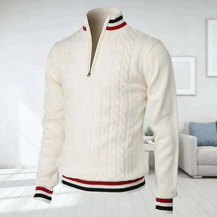 Levoire | Sweatshirt Premium Homme Avec Col V Et Fermeture Éclair Blanc