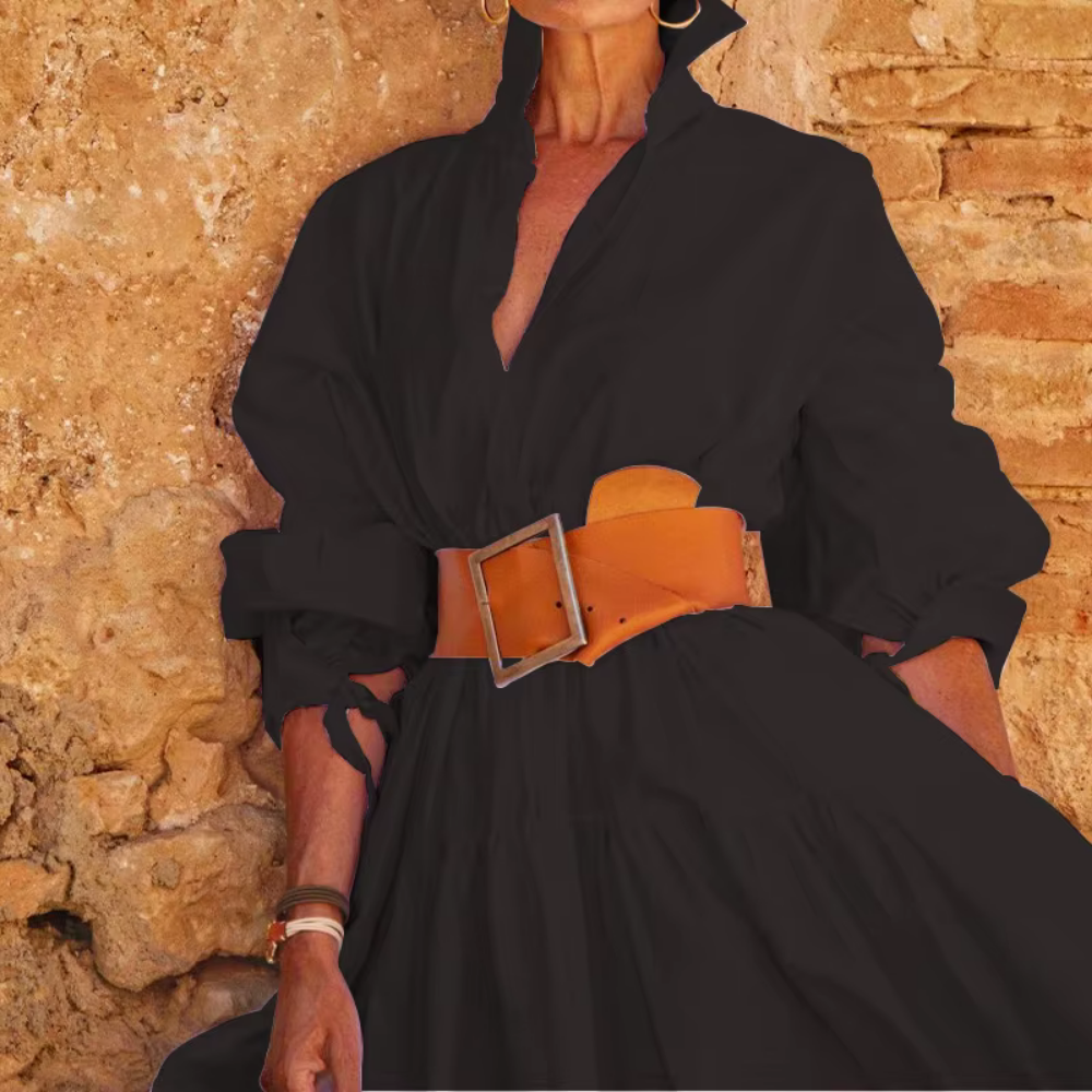 Levoire | Robe Chemise Élégante Avec Ceinture À La Taille Noir