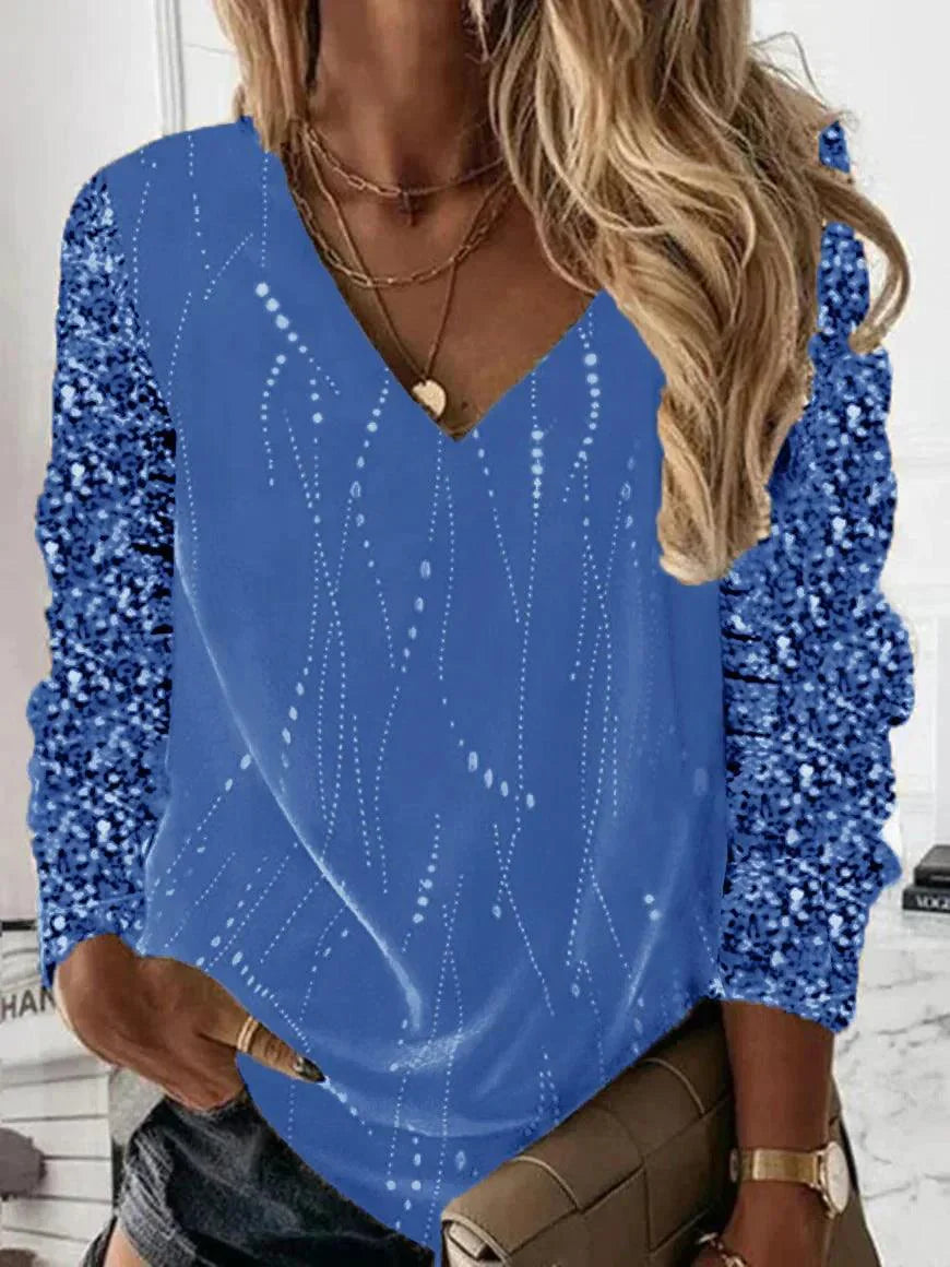 Levoire | Chemise Élégante Avec Décolleté En V Et Manches Scintillantes Bleu