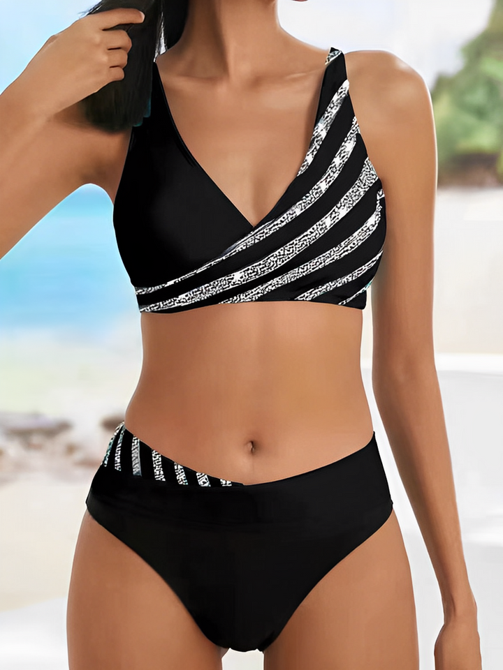 Levoire | Bikini d'Été Rayé de Luxe Noir