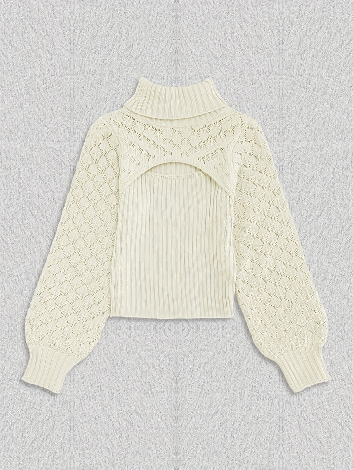 Levoire | Pull À Col Roulé Unicolore En Tricot Pointelle