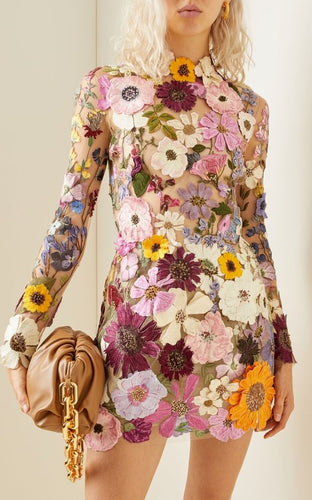 Levoire | Robe En Maille 3D Brodée Avec Fleurs Pour Femmes