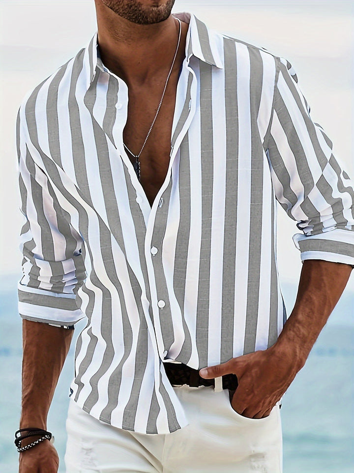 Levoire | Chemise Homme Rayée Avec Revers Gris clair