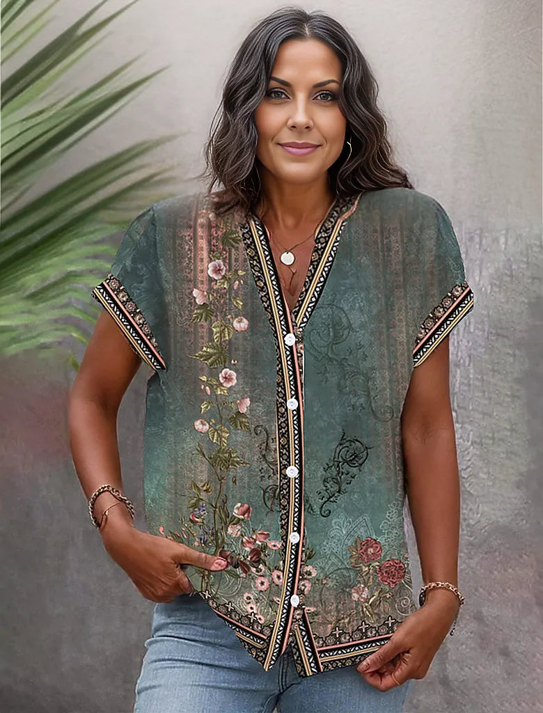 Levoire | Élégante Blouse À Fleurs Avec Shorts 2XL