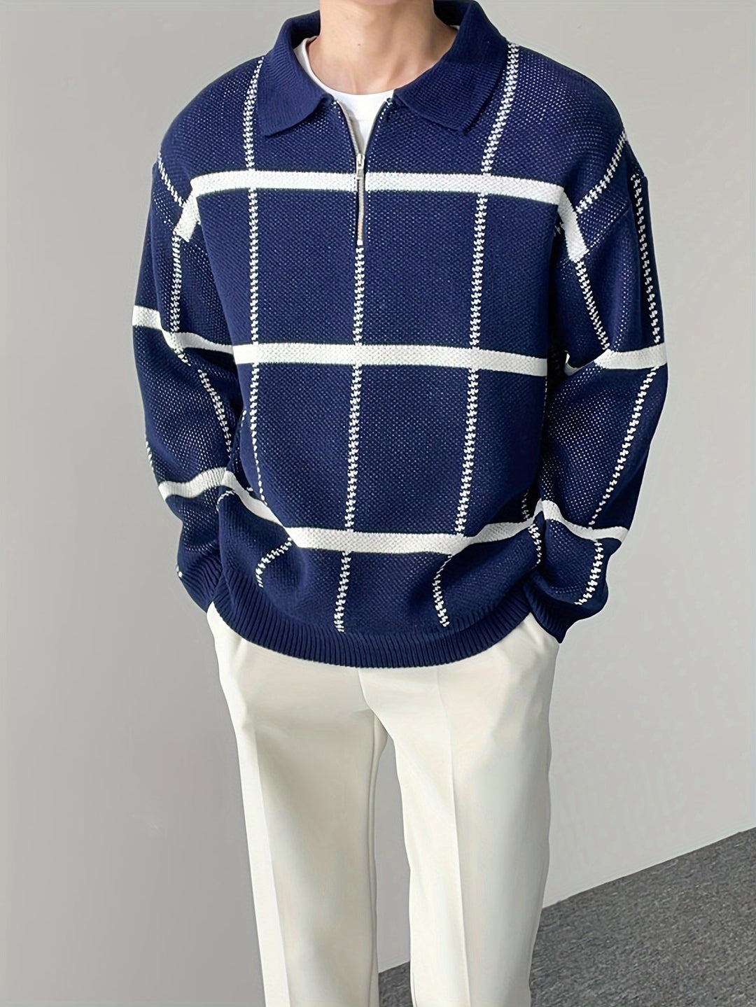 Levoire | Pull Homme À Carreaux Avec Demi-Zip