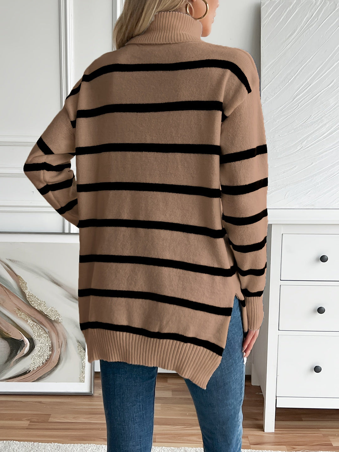 Levoire | Pull Col Roulé Rayé à Manches Longues Plus Chaud