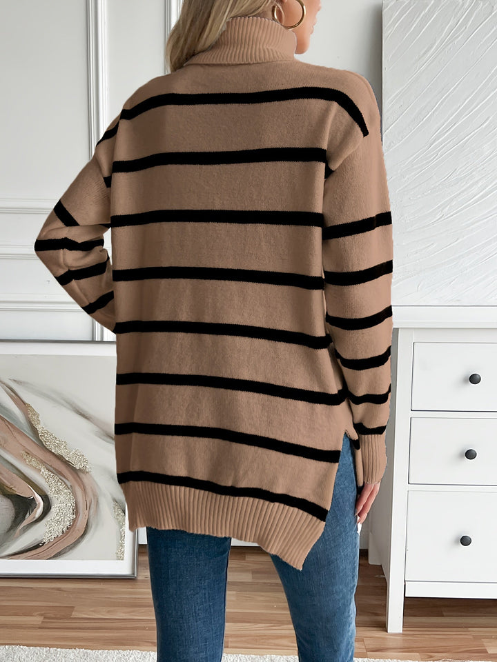 Levoire | Pull Col Roulé Rayé à Manches Longues Plus Chaud