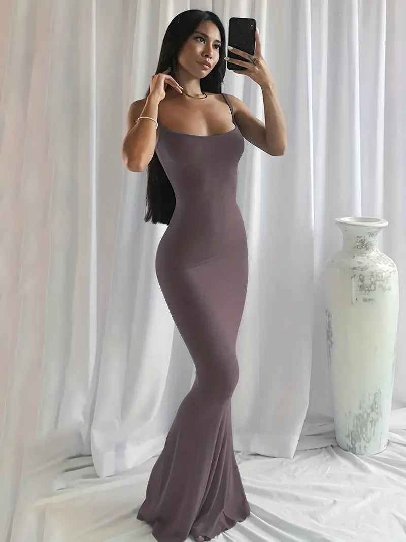 Levoire | Robe Maxi Unie À Bretelles Spaghetti Lilas