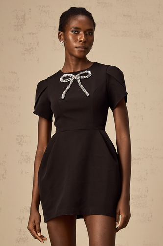 Levoire | Robe Mini À Nœud Ornée De Cristaux Noirs