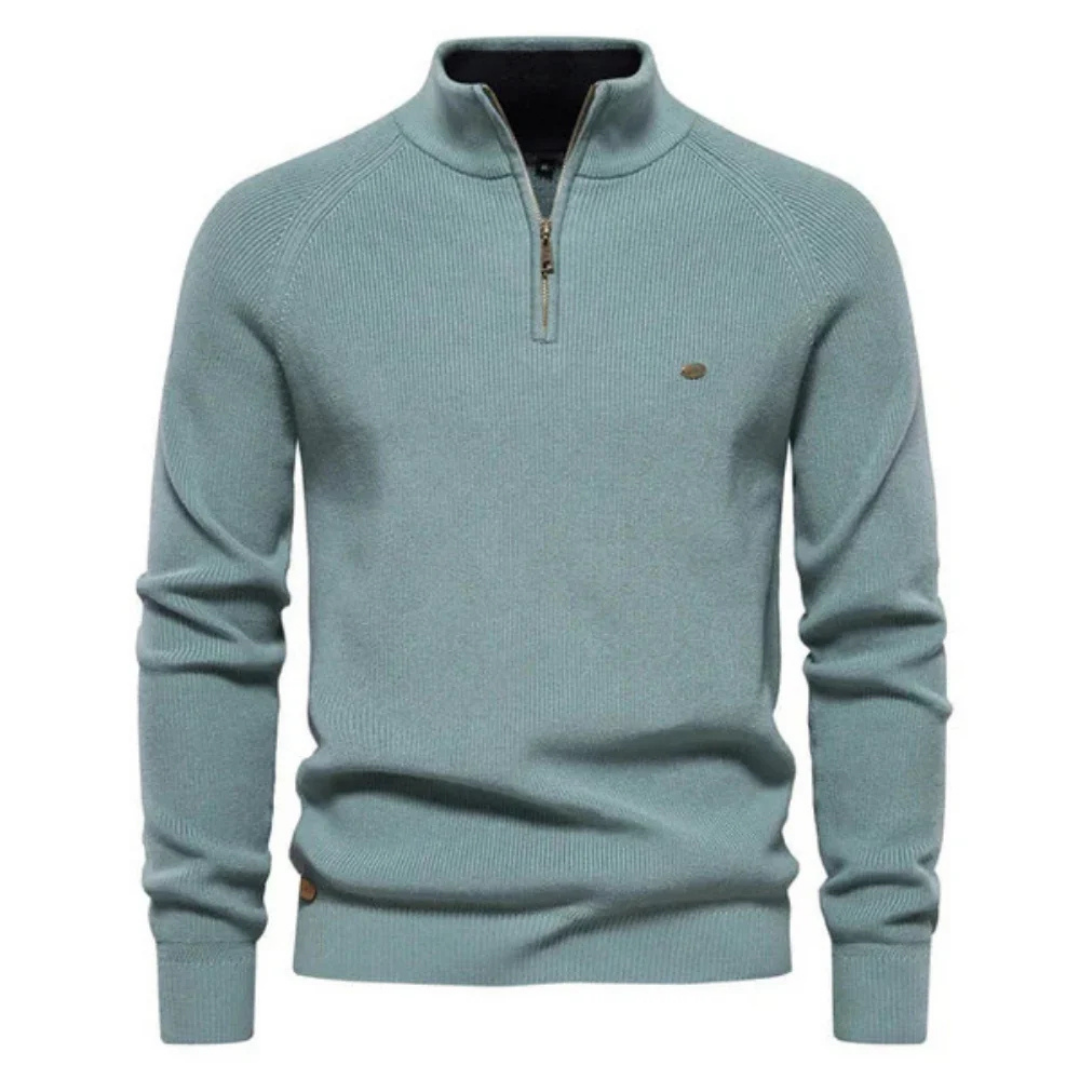 Levoire | Pull En Tricot Pour Homme Avec Col Zippé Seeblau