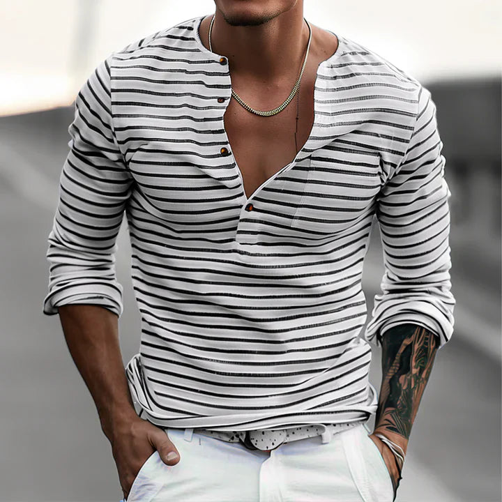 Levoire | Chemise À Rayures À Manches Longues Avec Col Henley