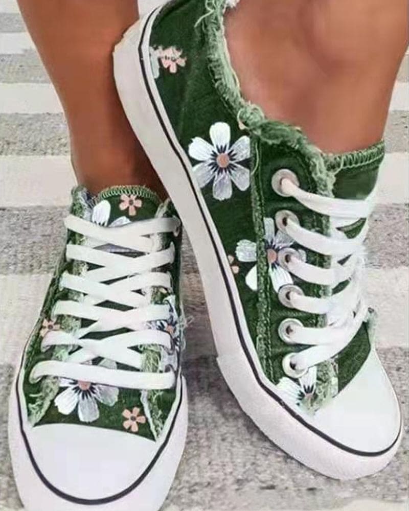 Levoire | Baskets En Denim Avec Fleurs Vert