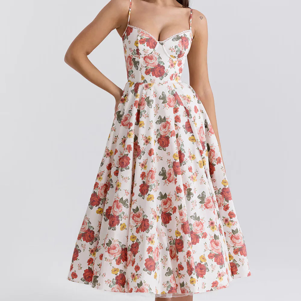 Levoire | Robe D'Été Élégante À Motifs De Roses Blumenrot