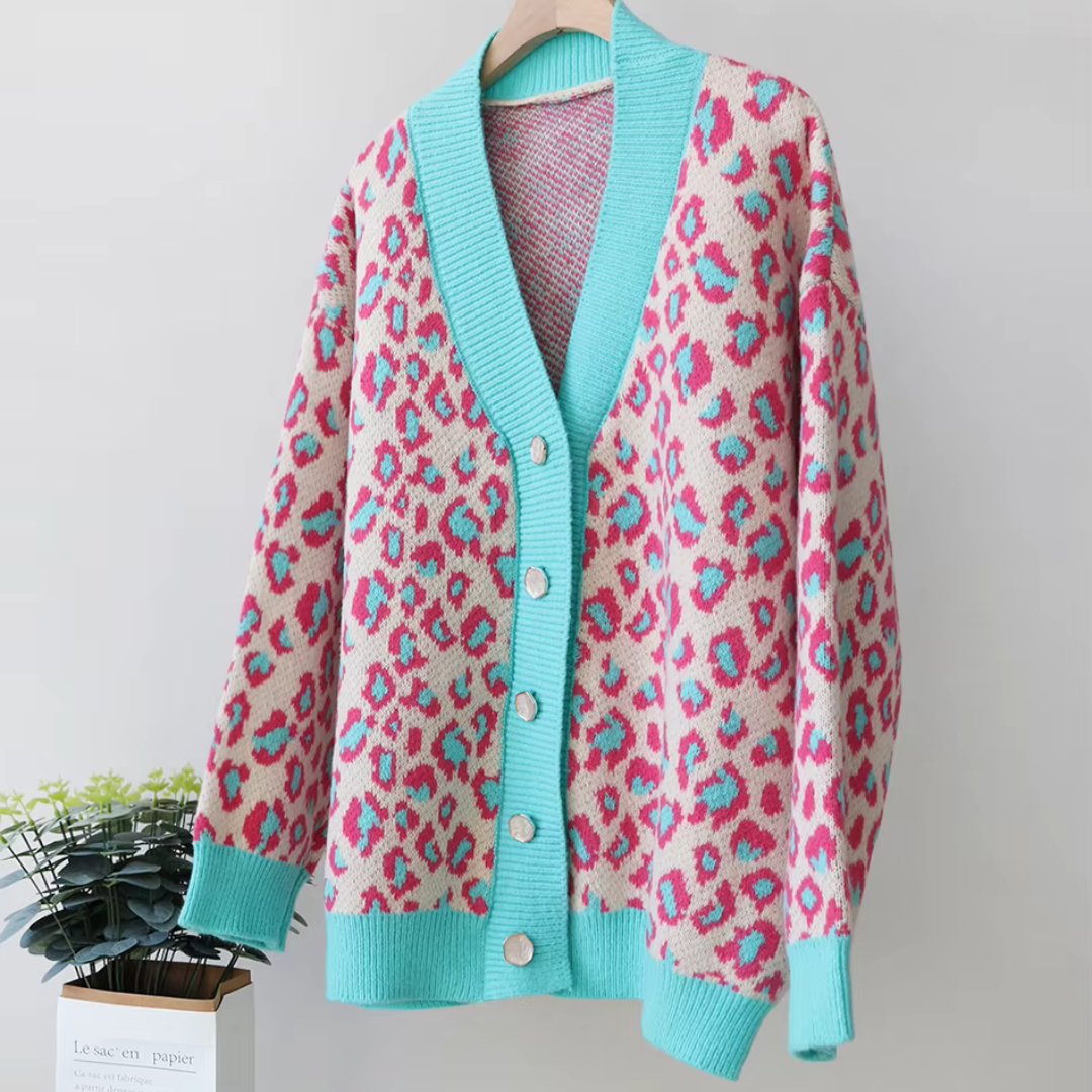 Levoire | Veste En Tricot Avec Des Motifs Léopard Modernes Bleu une taille