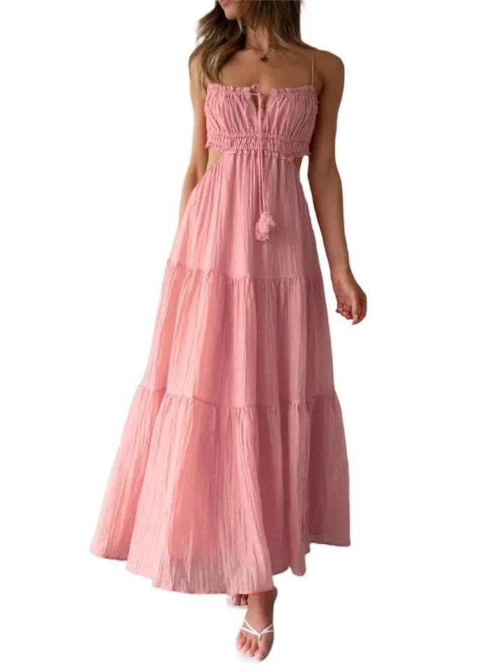 Levoire | Robe longue sans manches pour femme avec coutures et volants Rose clair