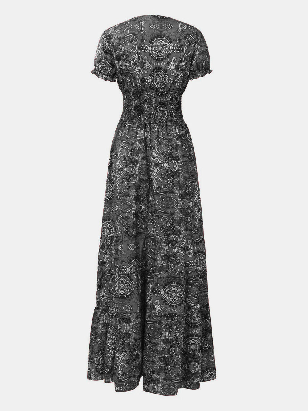Levoire | Robe à manches courtes avec col en V et imprimé fumé en taille réelle Gris foncé