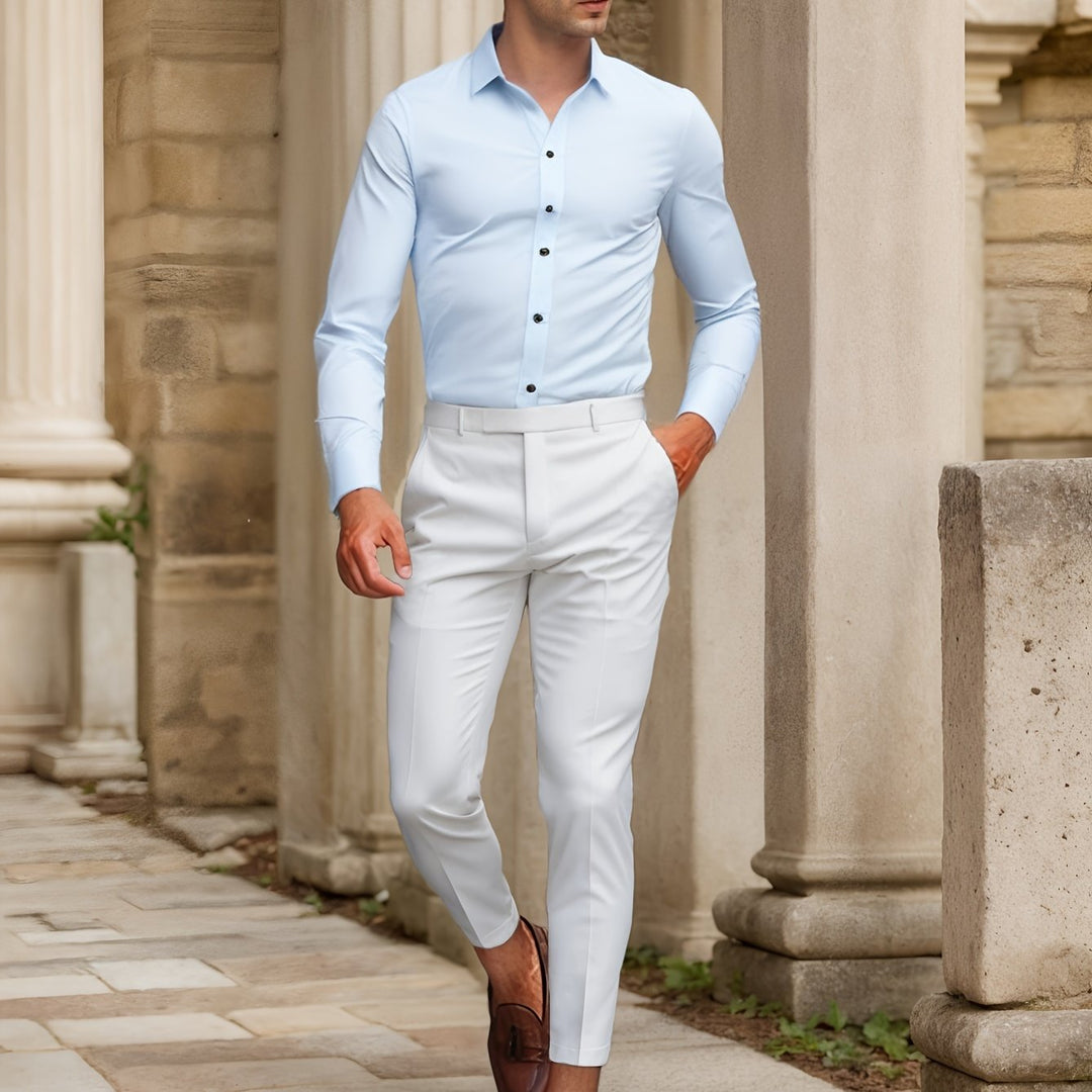 Levoire | Slimfit Stretch-Shirt Couleur Unie Bleu clair