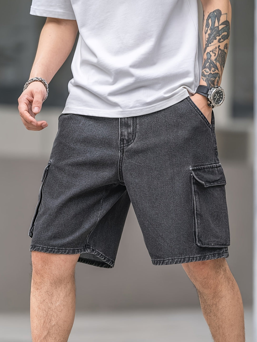 Levoire | Shorts En Denim À Poches Longueur Genou