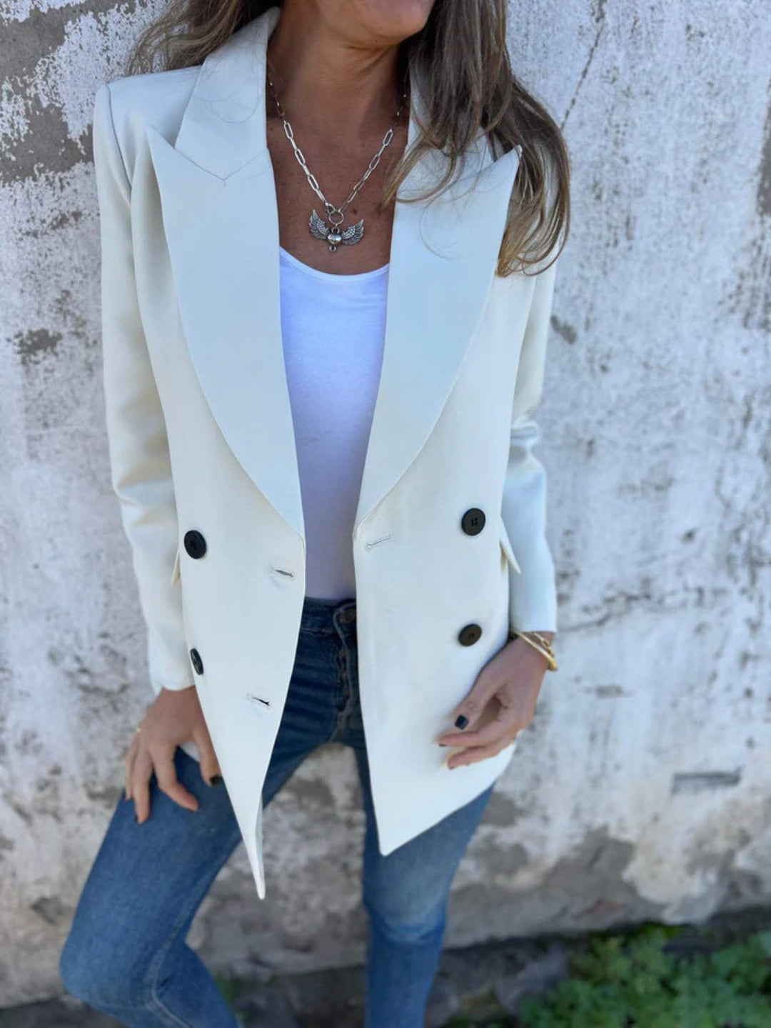 Levoire | Blazer À Col Classique À Manches Longues En Taille Entière Ivoire