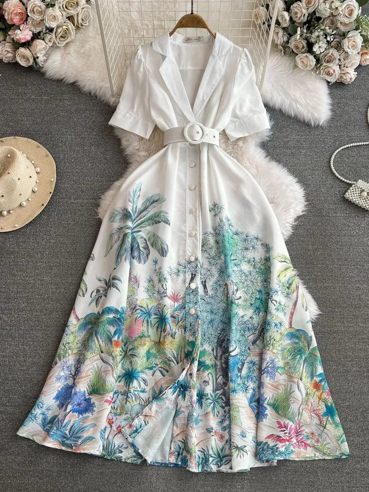 Levoire | Robe trapèze imprimée à encolure Blanc