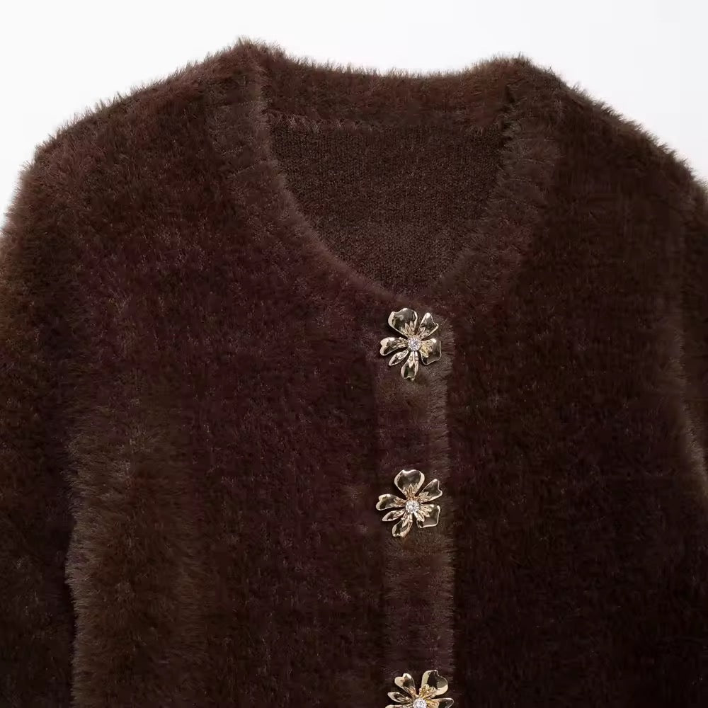 Levoire | Cardigan En Tricot Doux Avec Boutons En Forme De Fleur