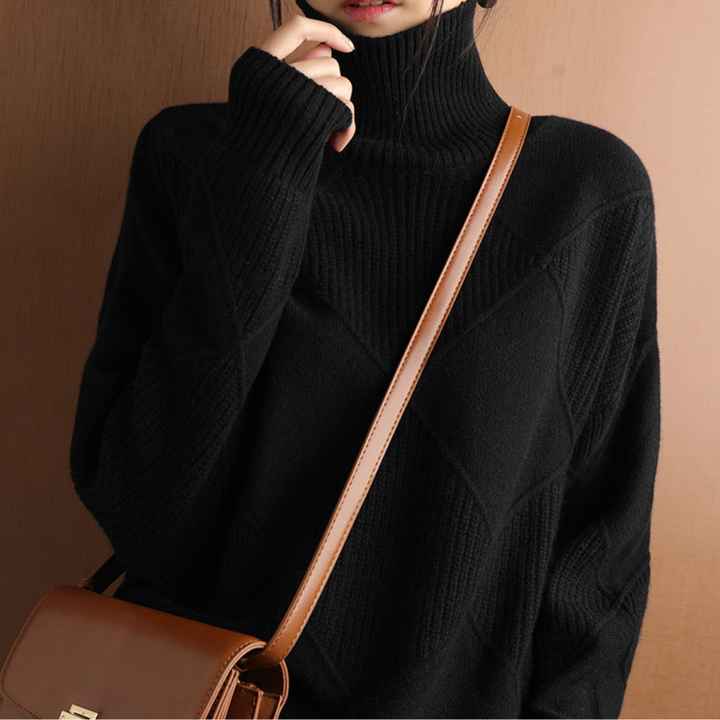 Levoire | Pull À Col Roulé Élégant Avec Structure Losangée Noir