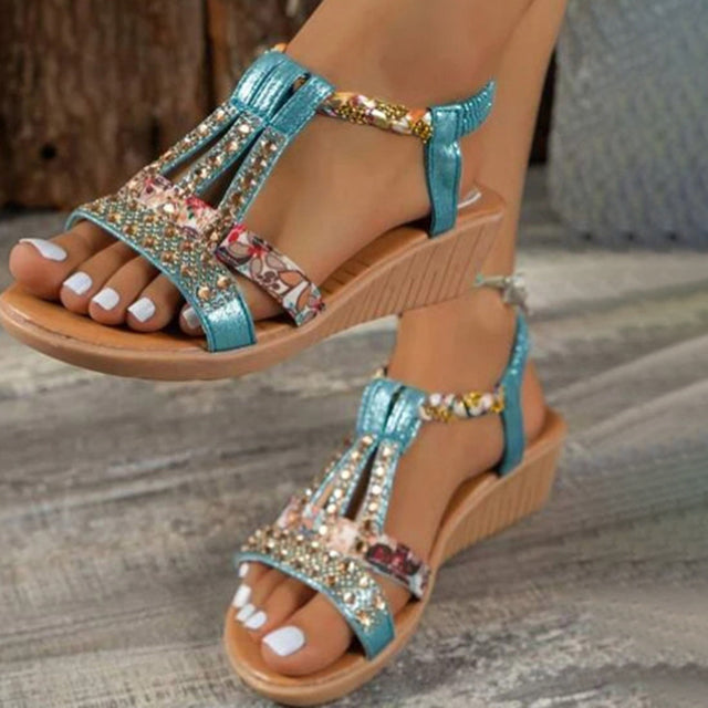 Levoire | Sandales Décorées À Talon Wedge Bleu ciel