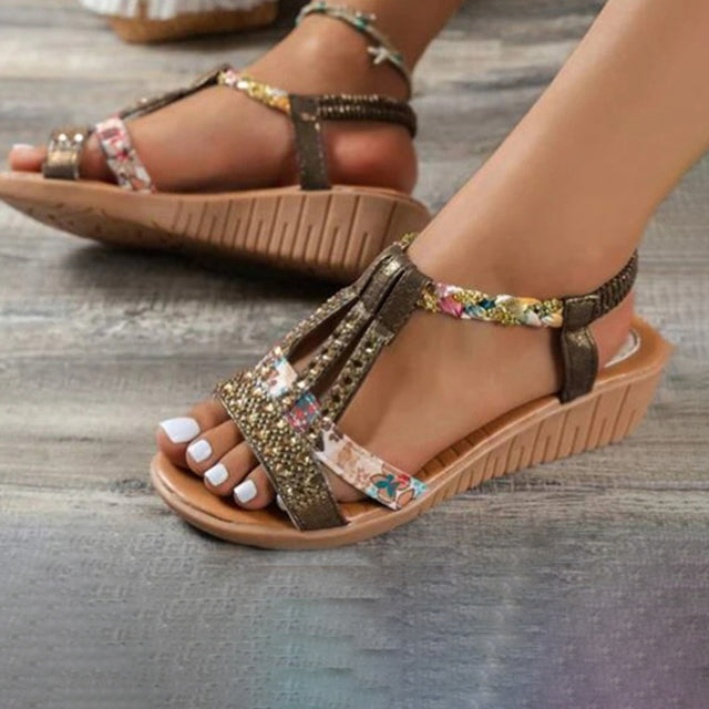 Levoire | Sandales Décorées À Talon Wedge Marron