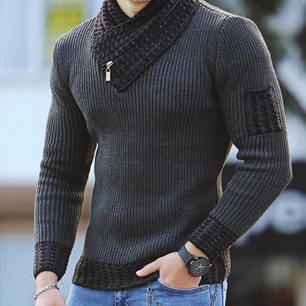 Levoire | Pull En Tricot Pour Hommes Avec Col Châle Gris foncé