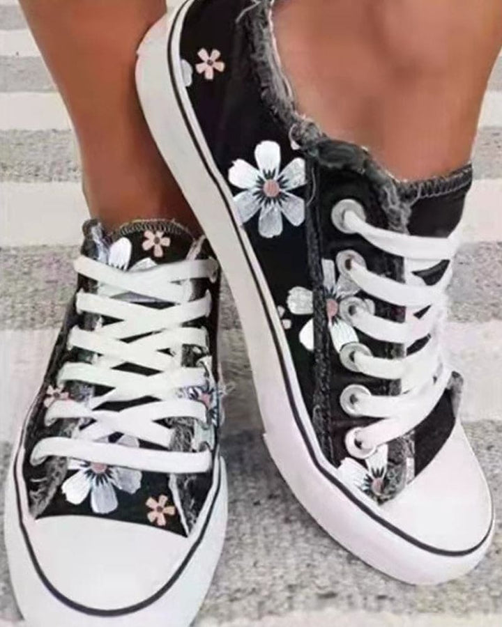 Levoire | Baskets En Denim Avec Fleurs Noir